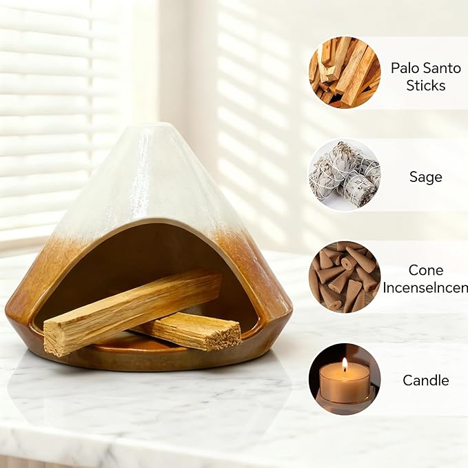 Palo Santo Holder， Incense Holder, Mini Chimney Incense Burner, Suitable for Palo Santo Sticks, Cone Incense, Candles, and Sage Smudging， an Ideal Choice for Yoga Meditation and Altar Decoration
