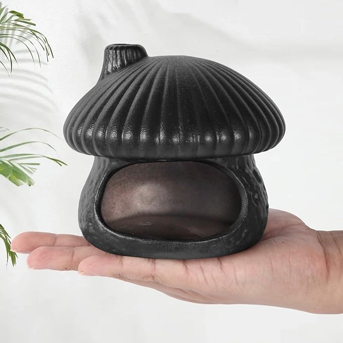 Palo Santo Holder Mushroom Shape, Ceramic Sage Holder for Burning Palo Santo Burner for Meditation, Yoga and Relaxation(Black)
