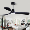 52-inch Silent Ceiling Fan Light with Remote Control, Black Wood Finish. | 3CCT, mobile app, full memory function, for use in living rooms, dining rooms, bedrooms, offices, balconies, and outdoors.