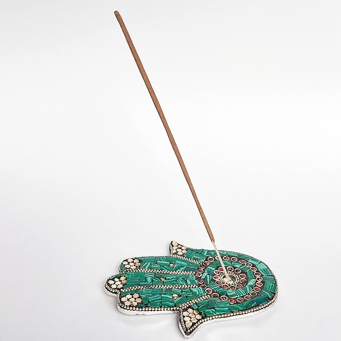 Green - Hamsa Hand Incense Holder - Mosaic Stones