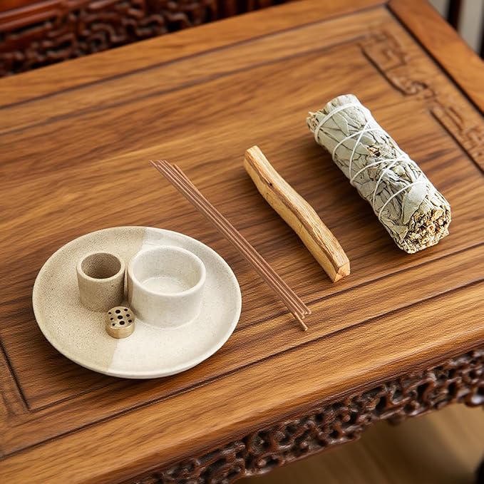 Sage Holder, White Sage Burner, Smudge Bowl, Palo Santo Holder, Incense Holder, Incense Holder Bundle, Sage Holder for Sage Bundle and Palo Santo (Sage Not Included) (White-Speckled)