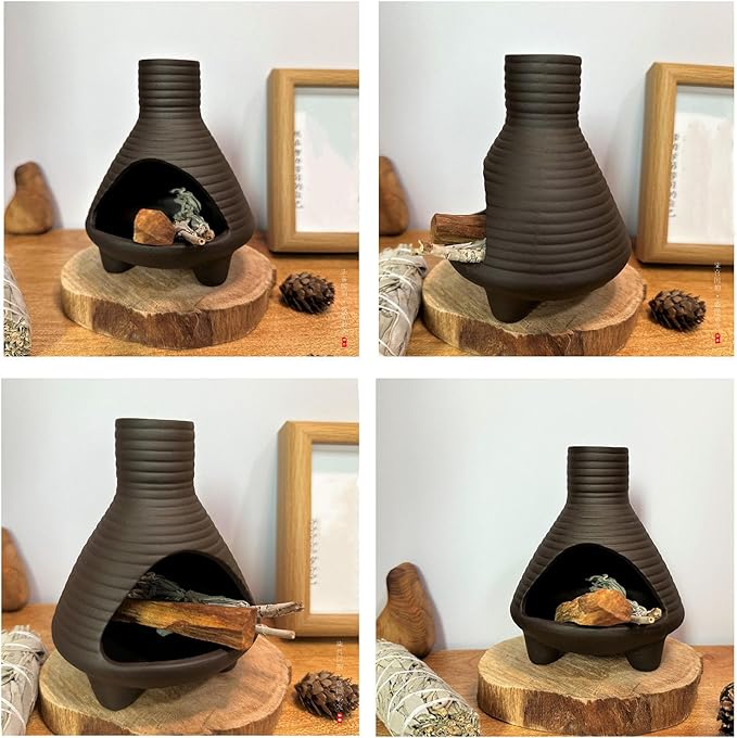 Ceramic Palo Santo Holder Burner, Handmade Incense Burner, Cone Ash Catcher Smudge Bowl for Meditation Yoga Home Decor Incense Holder, Black