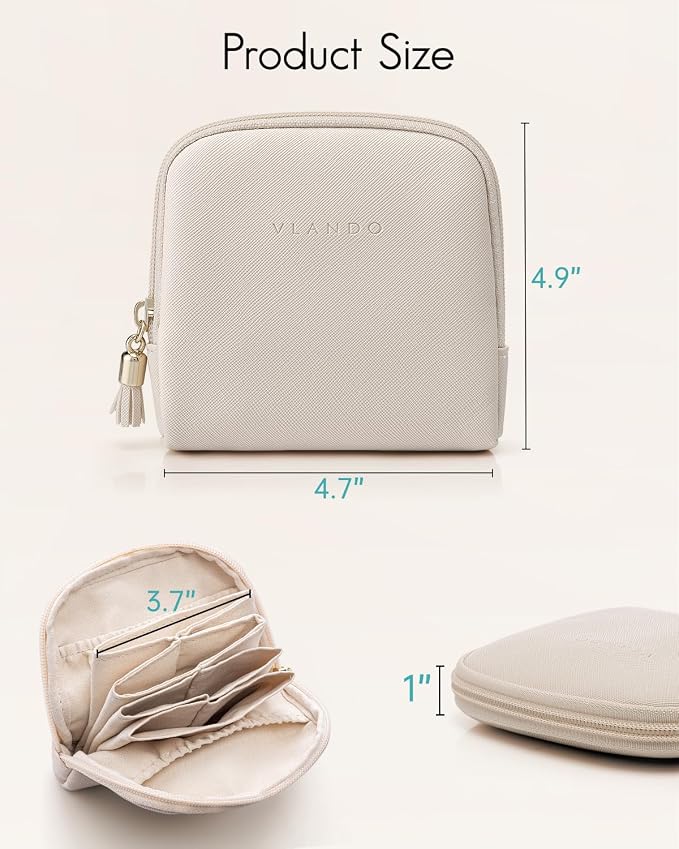 VLANDO Small Jewelry Travel Case,Jewelry Pouch Bags with Zipper,Velvet Jewelry Organizer Storage Bag for Bracelet Rings Earring Travel Essentials Gifts for Women Girl-Beige