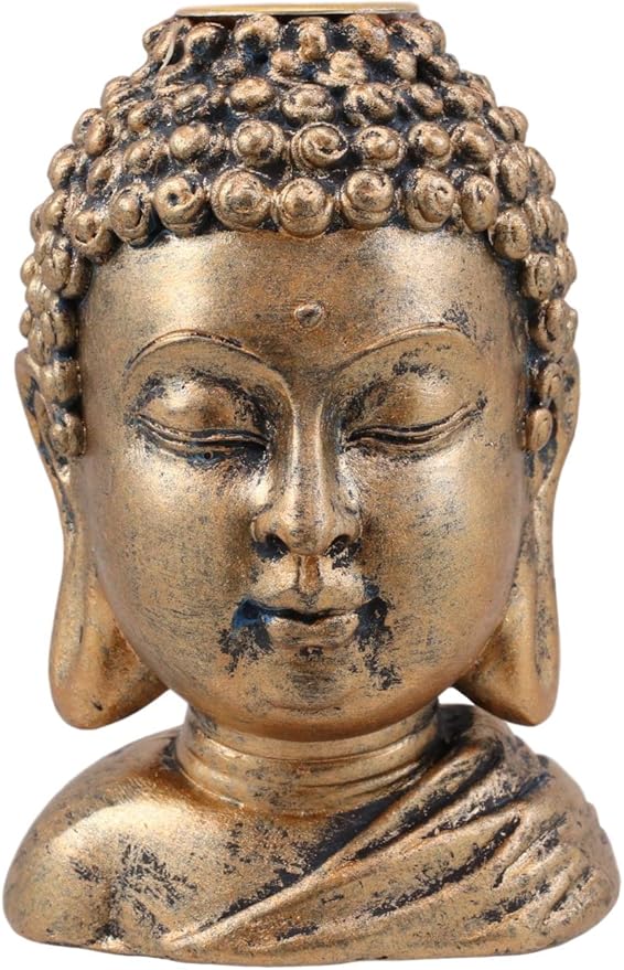 Ebros Eastern Enlightenment Shakyamuni Buddha Gautama Head with Ushnisha Backflow Incense Cone Burner Holder Statue 3.5" H in Bronze Finish Buddhism Bodhisattva Feng Shui Zen Figurine
