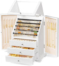 Jewelry Box Organizer, Rustic Wooden Jewelry Boxes for Women Girls, Large Storage Earring Holder Organizer Display for Earrings Necklaces Rings Bracelets (White)