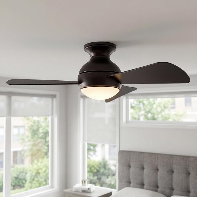 Kichler 330150OZ 34 Inch Sola Ceiling Fan LED, 3 Speed Wall Control, Olde Bronze Finish with Olde Bronze Blades.