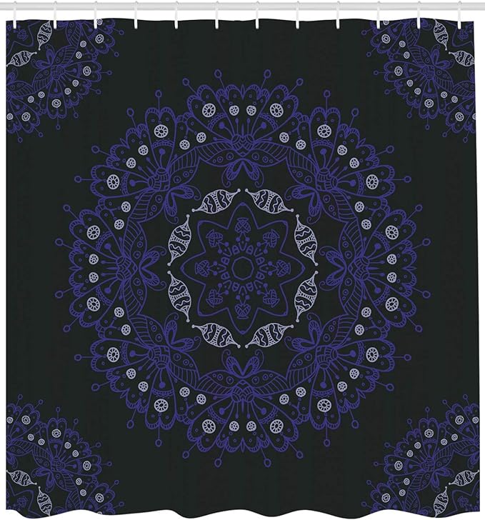 Ambesonne Dark Blue Shower Curtain, Oriental Round Ornate Mandala Lace Style Eastern, Cloth Fabric Bathroom Decor Set with Hooks, 69" W x 75" L, Blue Violet Coconut