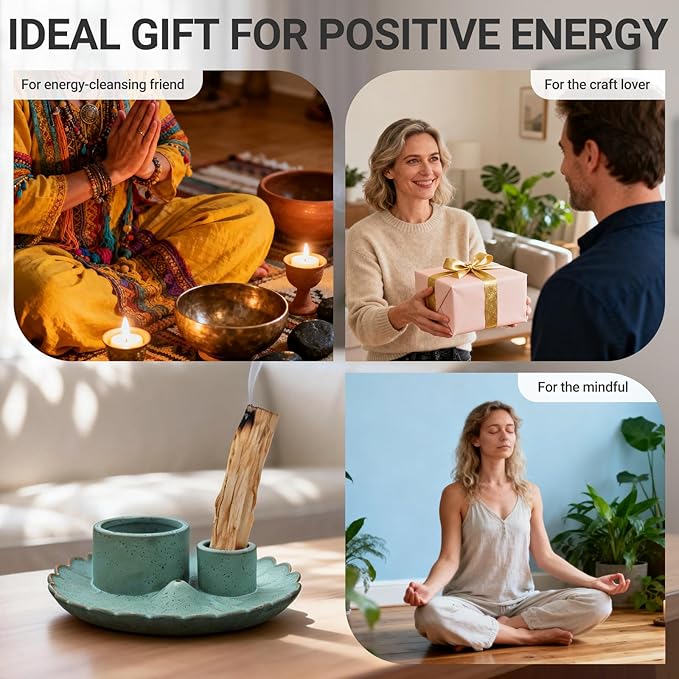 Multifunction Incense and Candle Holder for Burning Sage, Palo Santo, Ceramic Incense Stick Holder for Palo Santo Burner, Sage Holder for Yoga, Meditation, and Energy Cleansing (Green)