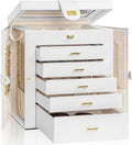 AKOZLIN 6-Tier Jewelry Box Organizer Functional 5 Drawers Leather Jewelry Storage Case for Women Girls Ring Necklace Earring Bracelet Holder Organizer with Mirror White Large