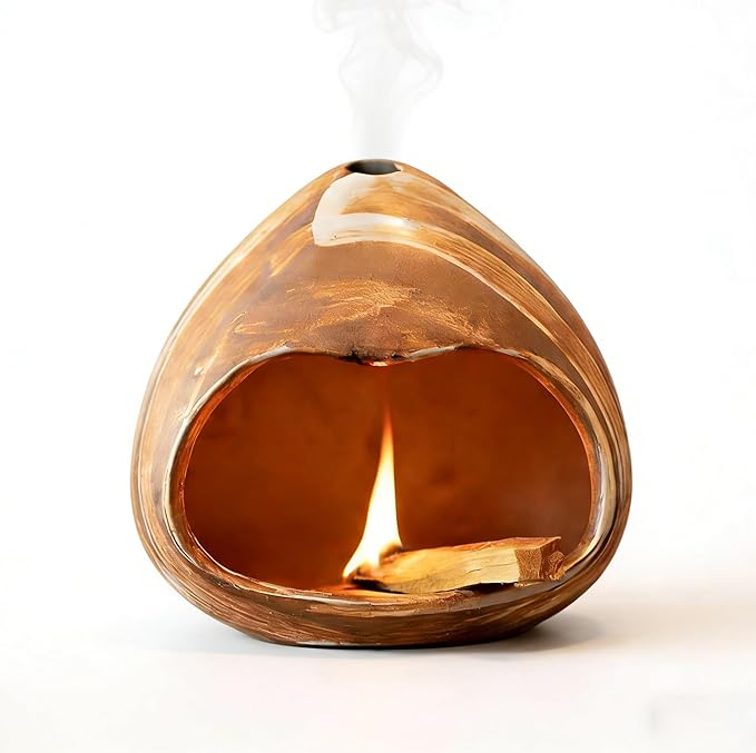 Palo Santo Holder Ceramic,Mini Chiminea Cone Incense Burner,Incense Chimney for Palo Santo Sticks,Altar,Sage,and Cone Burning,Yoga Spa Aromatherapy Meditation,Home Decor (White Texture)
