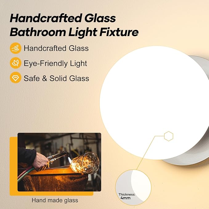 2 Pack Modern Brushed Nickel Wall Light Fixtures, Mid-Century Globe Glass Wall Sconces Set of Two for Bathroom Mirror, Living Room, Hallway, Entryway (Bulbs Not Included)