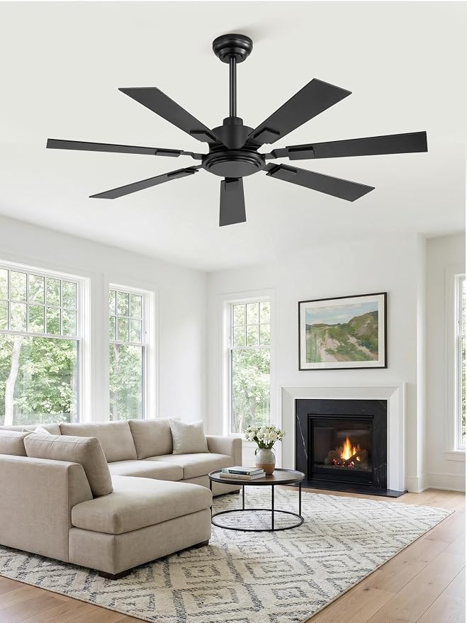 ZMISHIBO 52“ Ceiling Fans No Light with Remote, Black Modern Ceiling Fan Without Light, Quiet Reversible DC Motor, 6 Speeds, 7 Blades Indoor/Outdoor Ceiling Fan for Living Room Bedroom Patio Garage