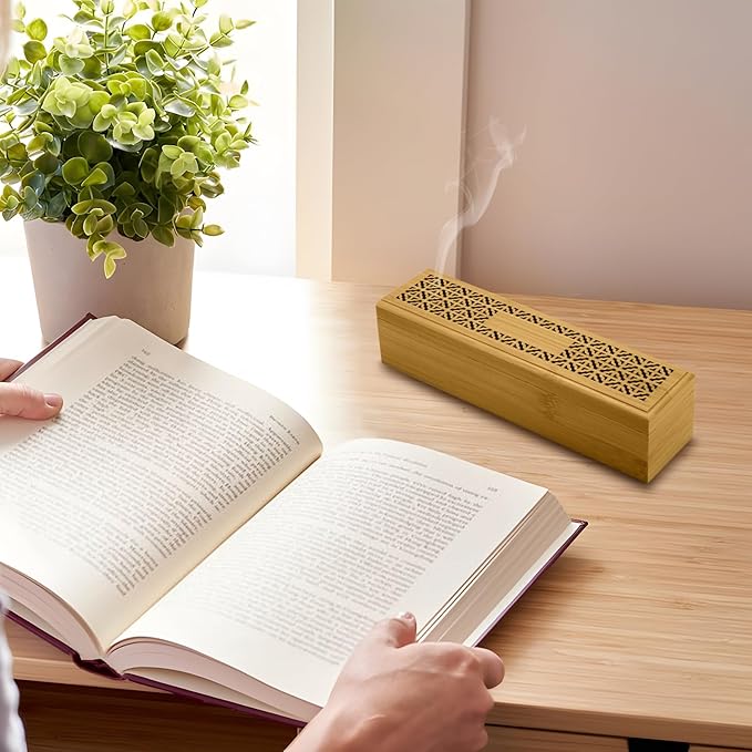 Wooden Incense Holder Burner with Storage - Incense Stick Holder & Ash Catcher for Meditation, Yoga, Bedroom, Study, Office - Exquisite Incense Burner for Home Decor