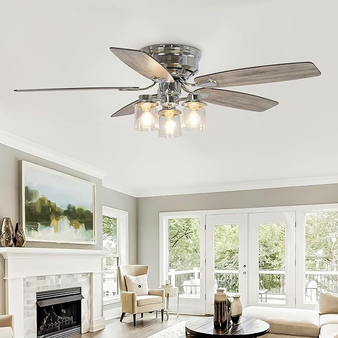 52" Flush Mount Ceiling Fans with Lights and Remote - Quiet Reversible Motor, 3-Speed Adjustment & Timer Function, Retro Ceiling Fan for Living Room, Bedroom, Dining Room