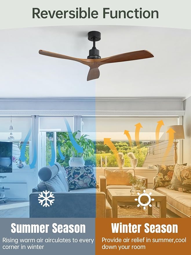 Sofucor 52 Inch Smart Ceiling Fans without Light-Modern Solid Wood Outdoor 3 Blades Ceiling Fan No Light, Alexa/Google Assistant/APP/Remote Control for Bedroom Living Room Farmhouse Patio,Walnut Black