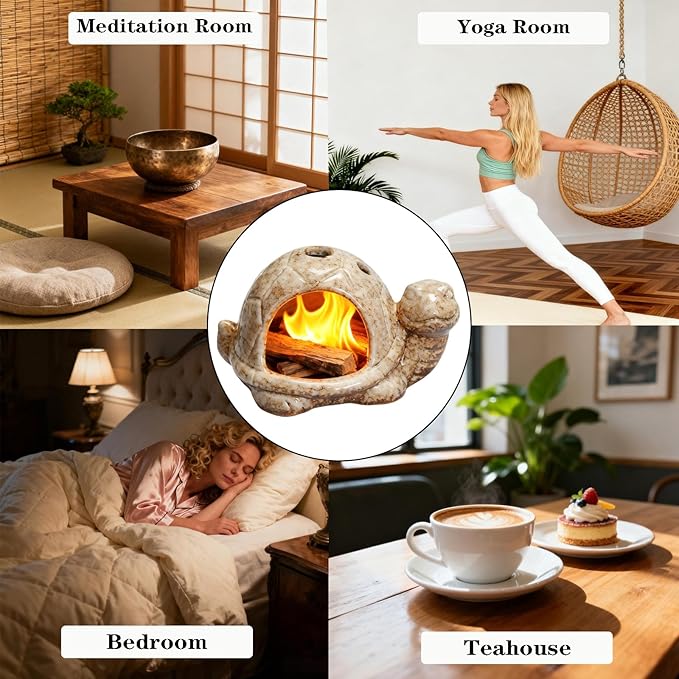 Ceramic Turtle Mini Chiminea- Multifunctional Incense Holder for Sage, Cone Incense, Copal & Small Candle | Aromatherapy Gift for Meditation, Yoga, Zen Spaces | Indoor Use, Hamster Nest Decor (Brown)