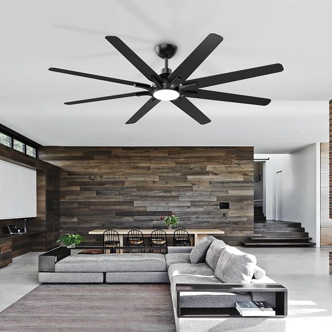 62 Inch Ceiling Fan with Light and Remote Control, Black | 6-Speed Quiet Reversible DC Motor, 3CCT Dimmable 24W LED Light,8 Wood Blades,Used for Living Room, Office,Covered Patio