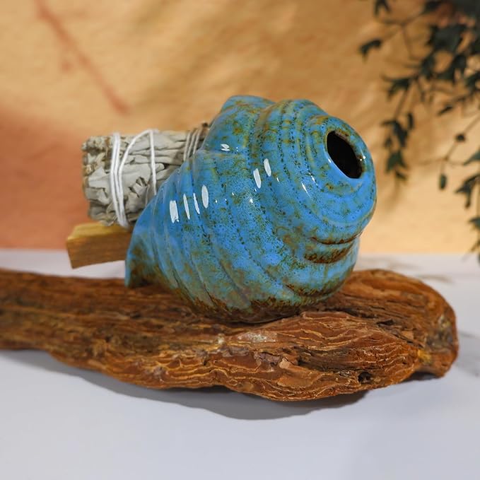MOUGIGI Blue Conch Chiminea Palo Santo Burner - Ceramic Smudging Bowl、Incense Chimney,Works with Sage、Incense Cones,Energy Cleansing-Thoughtful Gifts for Meditation, Altar,Spa,Yoga, Aromatherapy