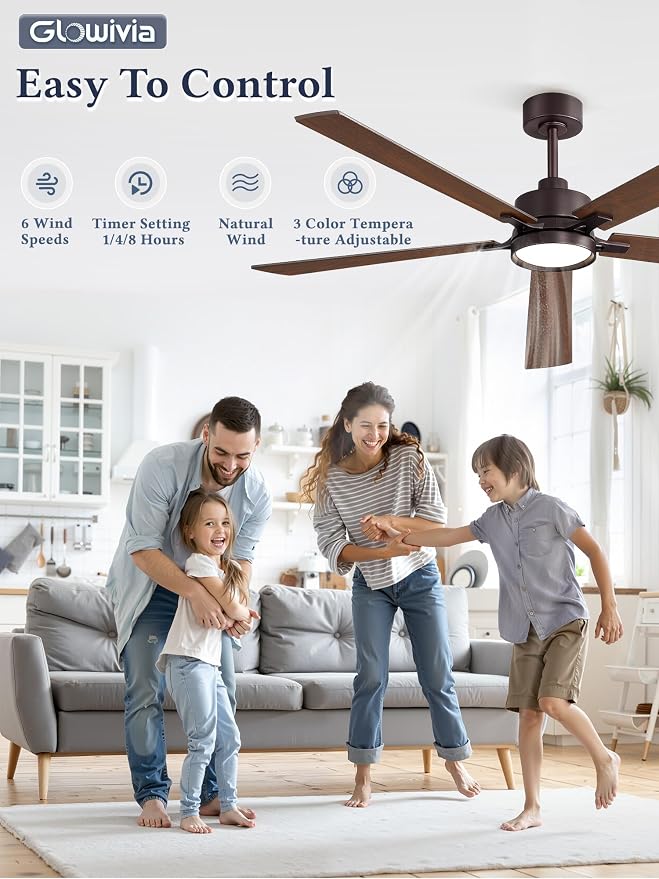 60 Inch Ceiling Fan with Lights and Remote, Smart APP Control, Dimmable with All-Setting Memory, Quiet DC Motor Reversible Blades, Damp Rated Modern Ceiling Fan for Bedroom Patio Living Room