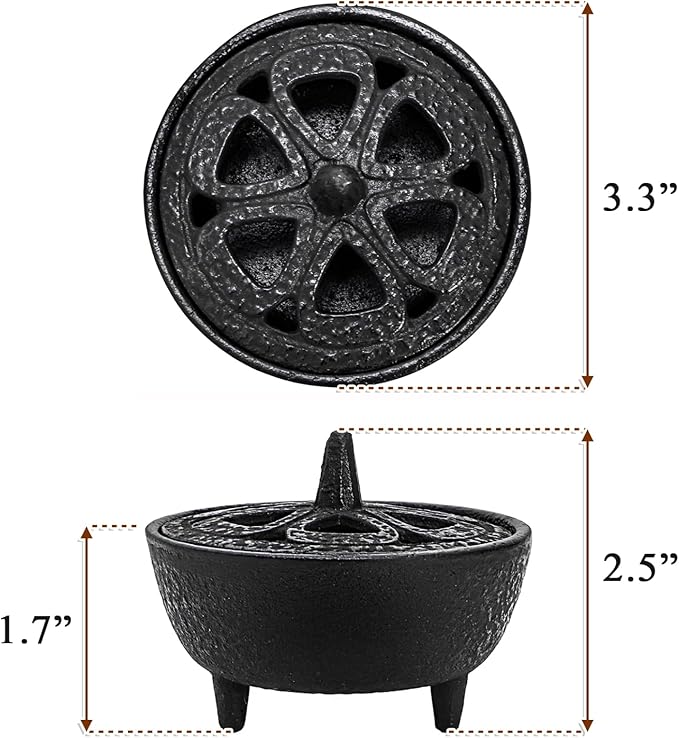 Elsjoy Cast Iron Incense Burner, Vintage Tripod Incense Holder with Lid and Handle, Mini Cauldron Incense Burner for Resins, Cones, Wax Melts
