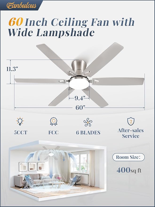 Fanbulous Ceiling Fans with Lights, 60 Inch 6-Blade, Smart APP & Remote Control, Dimmable 5CCT LED with Smart Memory, DC Motor Quiet for Bedroom Living Room, Damp Rated for Outdoor Covered Patio