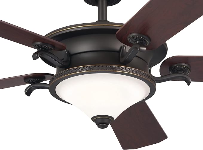 Kichler 60 Inch Rise 5 Blade LED Indoor Ceiling Fan with Etched Cased Opal Glass in Olde Bronze with Reversible Walnut and Cherry Blades