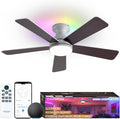 42 Inch Ceiling Fans with Lights, Smart Ceiling Fan with Alexa, Silver Ceiling Fan with RGB Lights Remote, 6 Speeds Reversible DC Motor, Modern Flush Mount for Bedroom Living Room