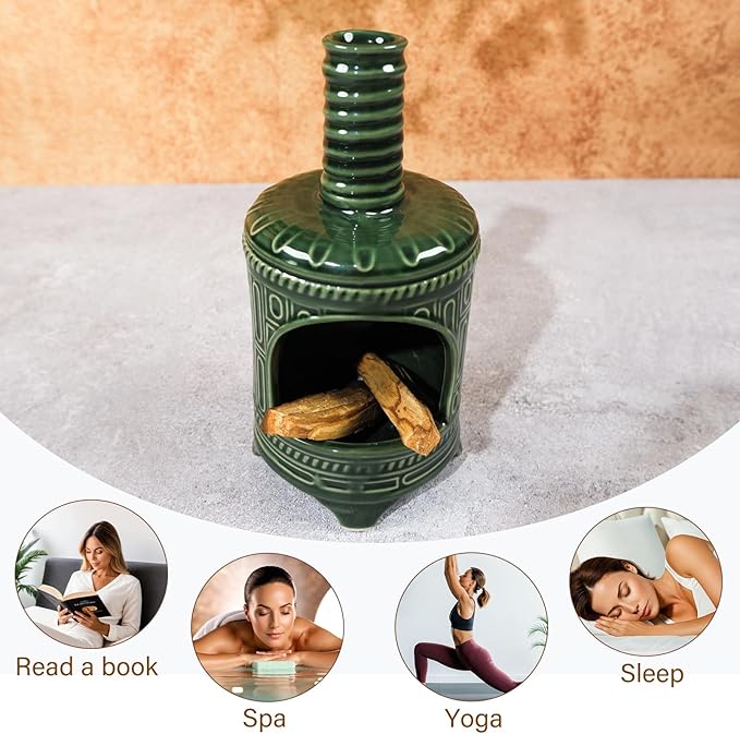 MOUGIGI Handmade Ceramic Palo Santo Holder & Mini Chiminea Incense Dish-Perfect for Palo Santo Sticks, Altar，Sage, and Cone Burning-Zen Decor for Energy Cleansing, Yoga, Meditation & Aromatherapy