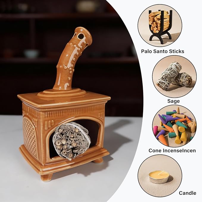 MOUGIGI Ceramic Palo Santo Holder and Mini Chiminea Smudge Bowl | Versatile Burner for Sage Sticks, Incense Cones, Copal and Candles | Suitable for Yoga, Meditation and Mindfulness Practices