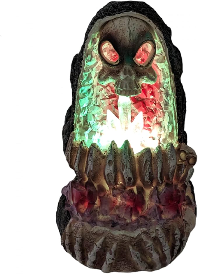 Geode Skull Back Flow Incense Burner w/LED - 6"