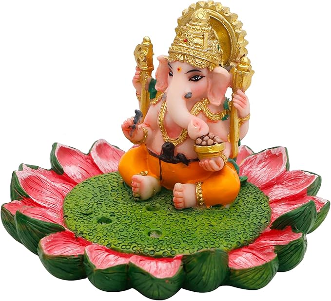 Hindu God Ganesha Idol Statue - 3.8"L Ganesh Incense Burner/Holder India Ganapati Pooja Item Home Office Temple Mandir Shrine Altar Diwali Puja Decor Ideal Gifts for Indian Friend Relative