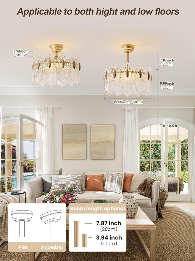 20 Inch Gold Crystal Fandelier Ceiling Fan with Light, Mid Century Gold Fandelier Ceiling Fans with Lights Remote Control, French Country Chandelier with 6 Speeds for Bedroom, Nursery, Living Room