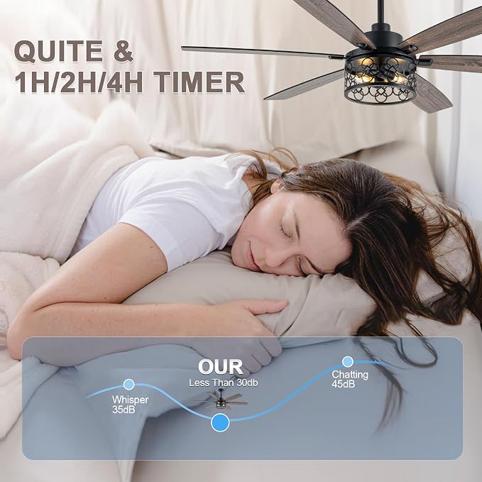 Bella Depot 60" Ceiling Fan with Light, Farmhouse Caged Chandelier Fan, Industrial Ceiling Fan Rustic Indoor Fandelier with Silent Motor for Dining Living Room Bedroom, (Bulbs not Included) (Black)