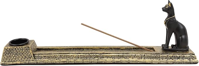 Ebros Gift Egyptian Feline Goddess of Protection Bastet Cat Deity Incense Stick and Cone Burner Holder Sculpture Home Fragrance Accessory Gods of Egypt Temple of Bast Statue