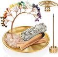 Crystal Tree Palo Santo Holder, 7 Chakra Incense Holder, Brass Incense Holder 5.5 inches, 6 in 1 Ash Catcher for Incense Sticks/Coil Incense/Sage/Incense Cones Yoga Meditation Room Home Décor