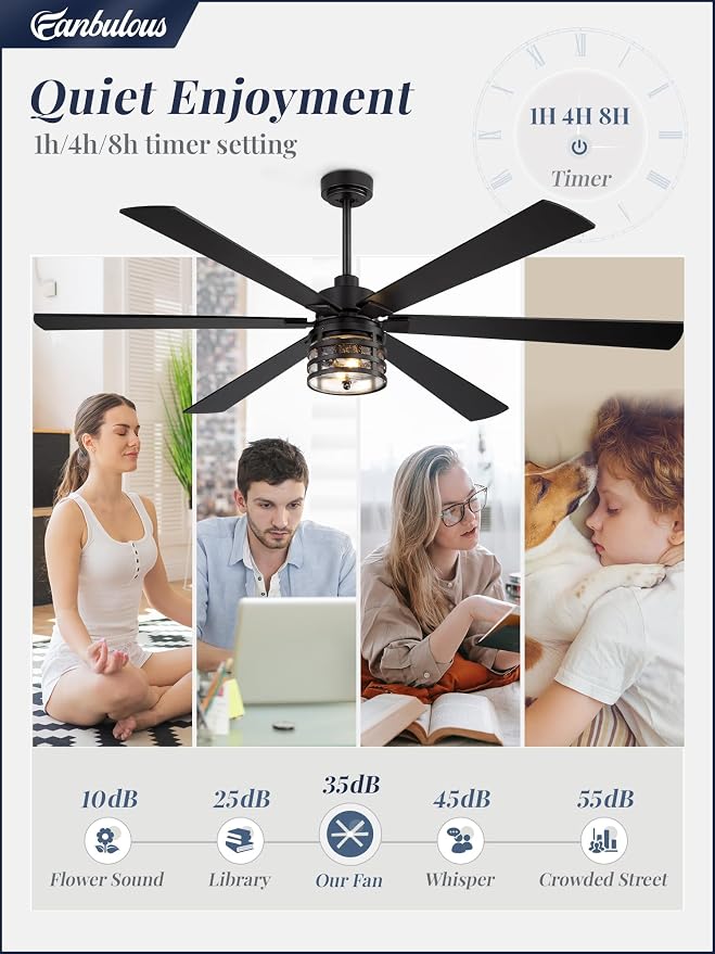 Fanbulous 72 Inch Large Farmhouse Ceiling Fan with Light & Remote,Black | Powerful 6-Speed Reversible DC Motor, Industrial 6 Dual Finish Blades, Ideal for Living Room, Bedroom, Patio, Garage