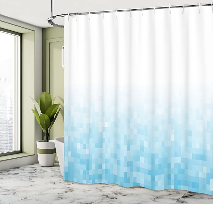 Ambesonne Ocean Shower Curtain, Abstract Pattern Sea Ocean Inspired Diamond Squares Shapes Monochromic Art Design, Cloth Fabric Bathroom Decor Set with Hooks, 69" W x 84" L, White Blue