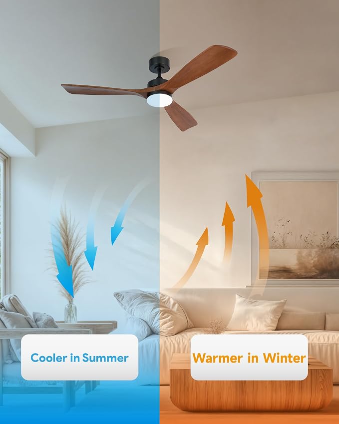 VONLUCE Wood Ceiling Fan with Lights, 52 Inch Ceiling Fans and Remote, 6 Speed Reversible Noiseless DC Motor, 3CCT, Solid Wood Outdoor Ceilings Fan for Patios Farmhouse, Walnut