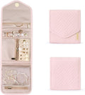 BAGSMART Travel Jewelry Organizer Case Foldable Jewelry Roll for Journey Rings, Necklaces, Earrings, Bracelets,Mini,Light Pink