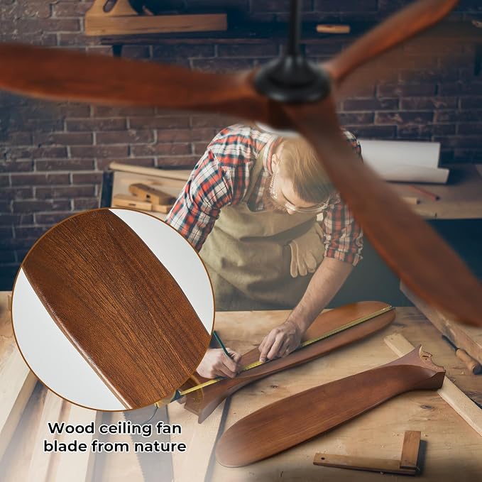 ABZ Ceiling Fans without Lights - 72 Inch Outdoor Ceiling Fans no Lights with Remote Control, 3 Blade Solid Wood Large Ceiling Fan for Patios Living Room Bedroom