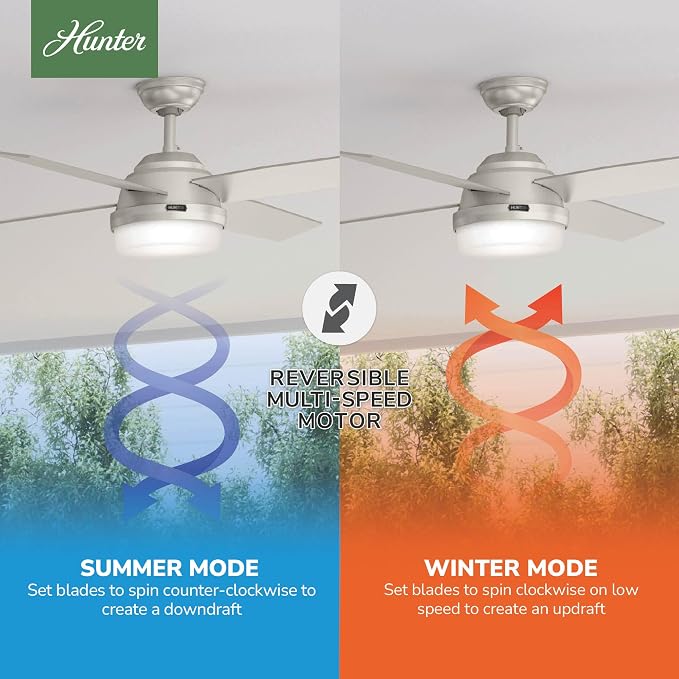 Hunter Dempsey, Outdoor or Indoor, Ceiling Fan, 52 inch, Matte Nickel