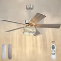 YOUKAIN 48 Inch Brushed Nickel Ceiling Fan with Lights and Remote, Modern Crystal Ceiling Fan, 5 Reversible Gray & Wood Blades, Quiet Indoor Ceiling Fan for Bedroom Living Room, 48-YJ632A-BN