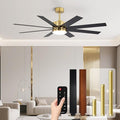 72 Inch Ceiling Fans with Lights and Remote, Dual Color 8 Blades, Living Room Office Library Cafe Indoor Outdoor Industrial, 3CCT Dimmable, 6 Speed Reversible Quiet DC Motor, Gold/Wood Grain