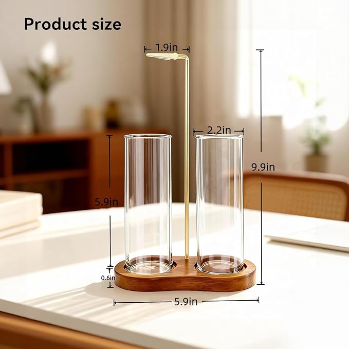 2 in 1 Glass Incense Holder for Sticks, Upside Down Incense Burner with Wooden Base & Removable Ash Catcher, Mess-Free Home Decor for Meditation Yoga Spa