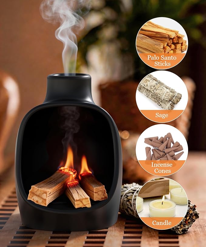 Palo Santo Holder - Modern Chiminea Incense Burner for Yoga, Meditation, and Anxiety Relief - Wood Sticks Dish, Sage Ash Catcher, SArchitectural Square & Organic Round, Cone Burner - Tower