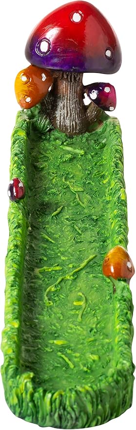 Mushrooms in Green Field Incense Stick Holder Burner with Ash Catcher