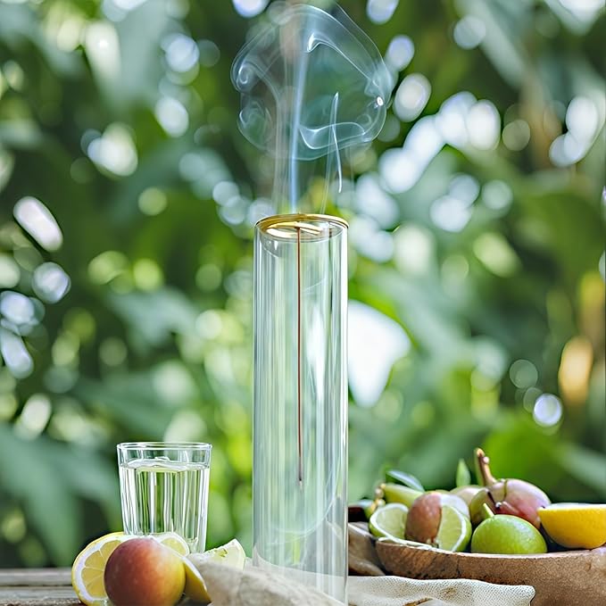 Glass Incense Holder,Incense Burner for Sticks with Ash Catcher,Incense Stick Burner for Meditation and Yoga Room (Golden Leaf)