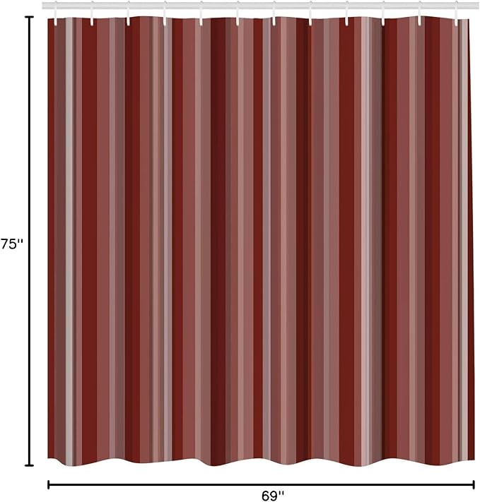 Ambesonne Stripes Shower Curtain, Abstract Ocean Inspired Palette Lines Geometrical Image Illustration, Cloth Fabric Bathroom Decor Set with Hooks, 75" Long, Burgundy Paprika