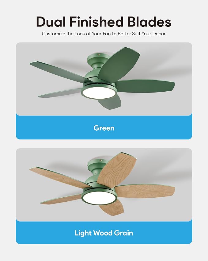 VONLUCE Ceiling Fans with Lights, 36 Inch Ceiling Fan and Remote, Full-spectrum LED Light, 3CCT, 6-Speeds Noiseless Reversible DC Motor, Modern Ceiling Fan for Bedroom Living Room Farmhouse, Green