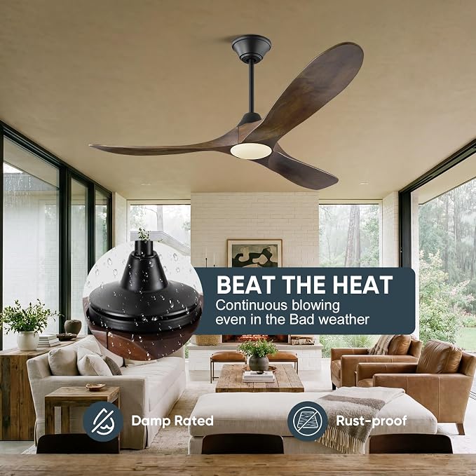 36 Inch Smart Ceiling Fan with Lights, Indoor Outdoor Ceiling Fans 3 Wood Blades, 6 Speeds Dimmable Quiet DC Motor, Remote/Alexa WiFi App Control, Modern Low Profile for Small Bedroom Patio Office